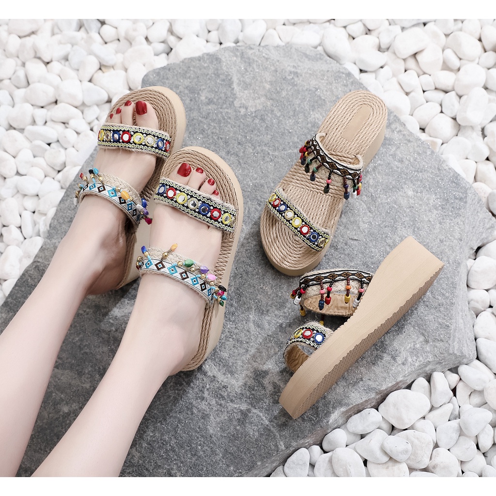 Dép Xỏ Ngón Đi Biển Đế Dày Phong Cách Dân Tộc Mới