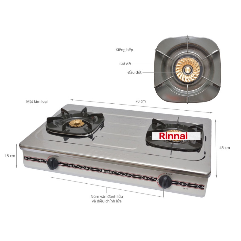Bếp ga đôi Rinnai RV-365N - Ngọn lửa xanh - Tiết kiệm gas - Hàng chính hãng