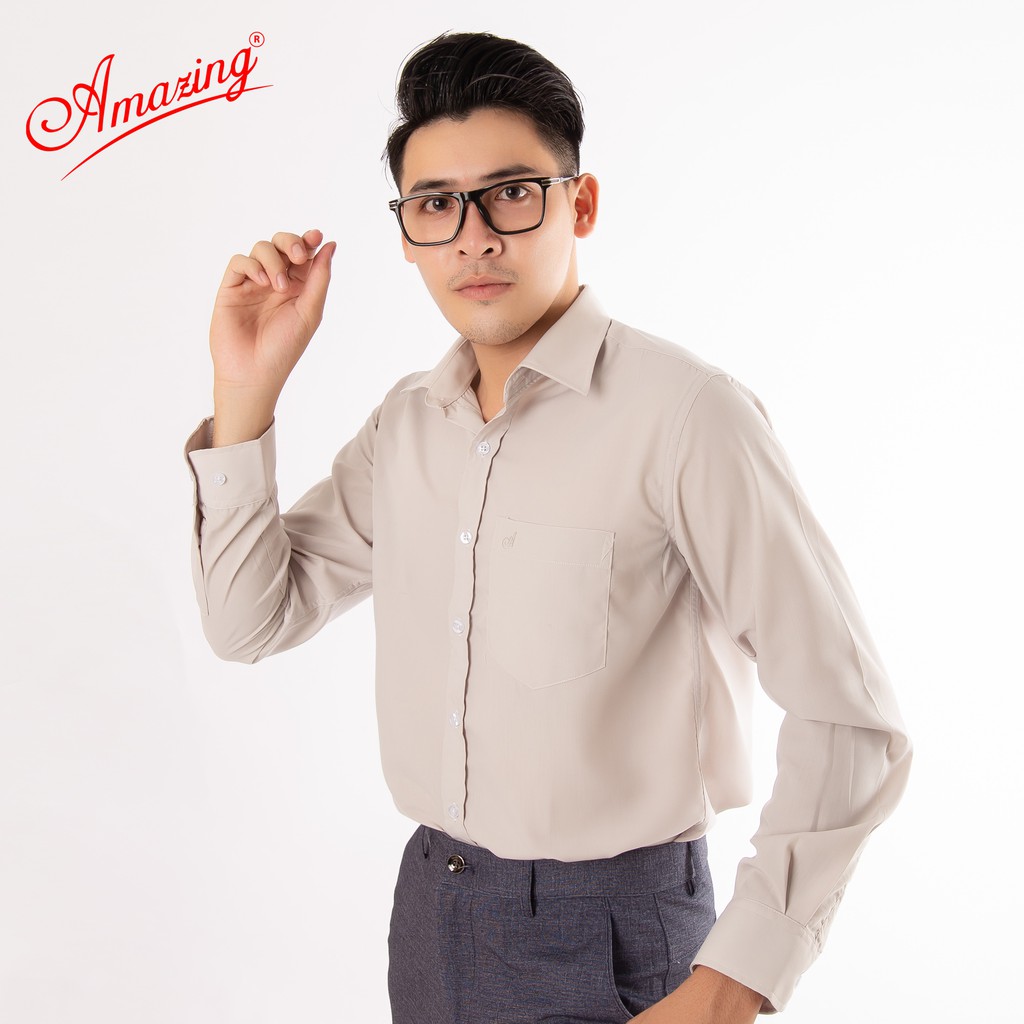 Amazing, áo sơ mi nam trung tuổi, chuẩn size basic, form suông, đa dạng sắc màu, chất liệu kt silk mềm mướt