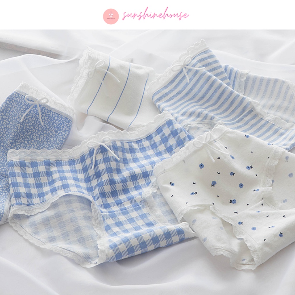 Quần lót kháng khuẩn cotton Sunshine house set quần lót nữ kẻ sọc freesize
