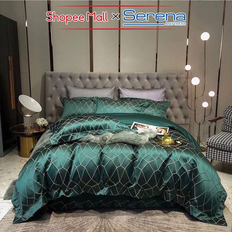 Chăn Ga Gối Nệm 5 Món Lụa Gấm SERENA Chính Hãng Bộ Ra Grap Drap Trải Phủ Bọc Gối Giường Gối Đệm Nệm Sang Trọng Cao Cấp