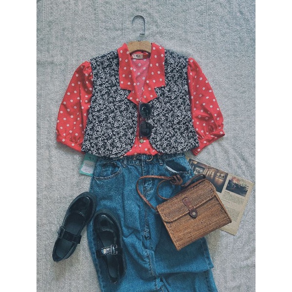 Gilet vintage 2 mặt