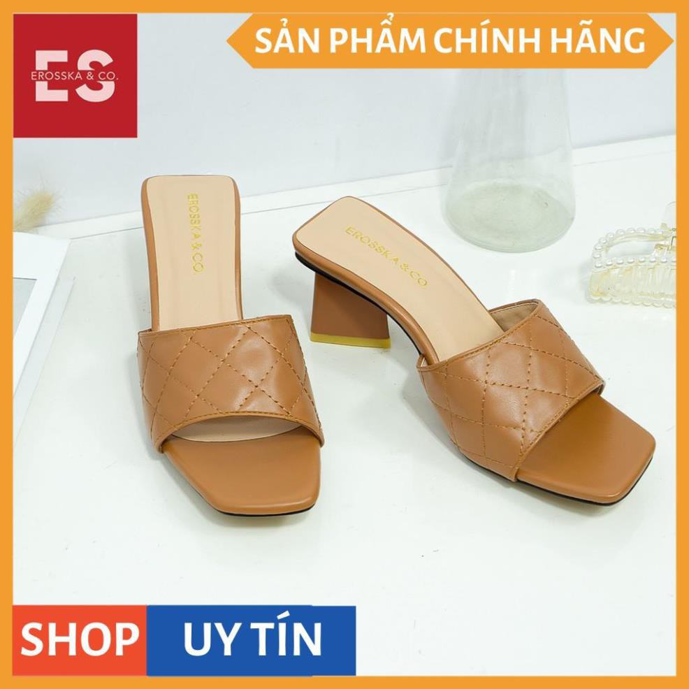 Dép cao gót Erosska thời trang mũi vuông quai ngang phối gót sơn gỗ kiểu dáng thanh lịch cao 5cm màu trắng _ EM045 | BigBuy360 - bigbuy360.vn