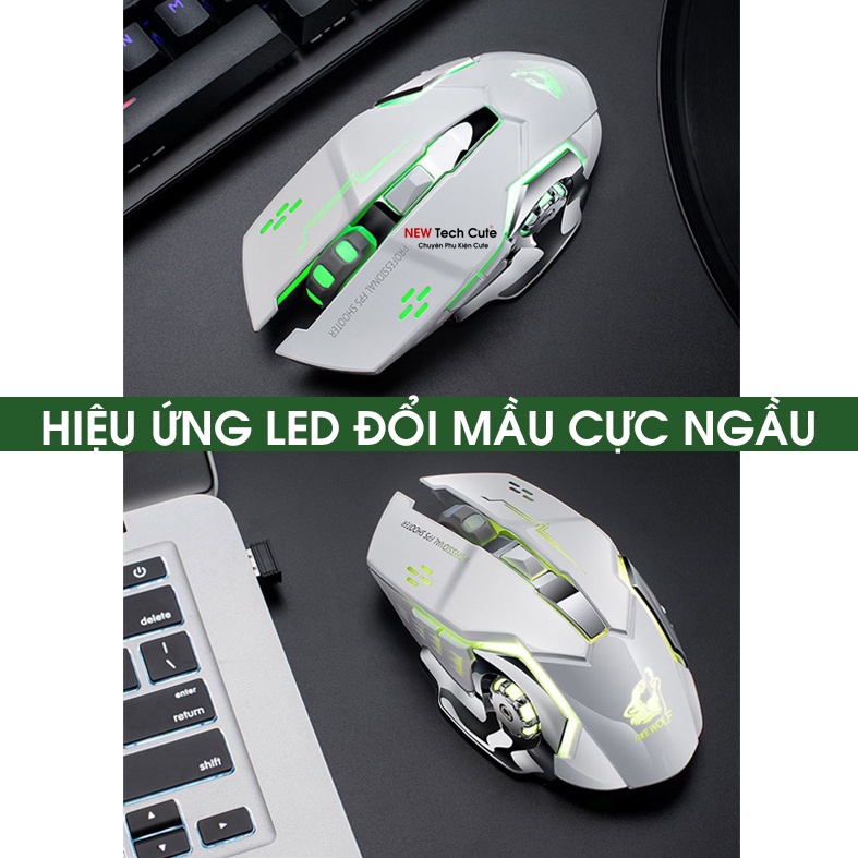 Chuột không dây, Chuột máy tính chuyên GAME Wolf X8 PRO NÂNG CẤP Wireless 2.4GHz Siêu Víp 2021 Tự động đổi màu sắc