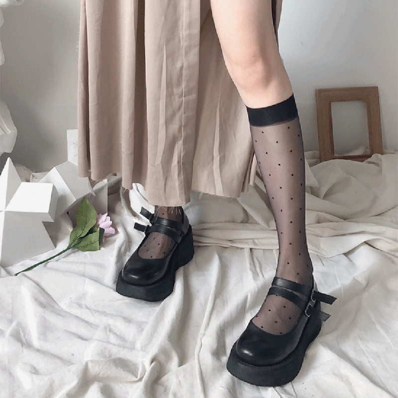 Vớ Lưới Xuyên Thấu Họa Tiết Chấm Bi Phong Cách Harajuku Cổ Điển Quyến Rũ Cho Nữ