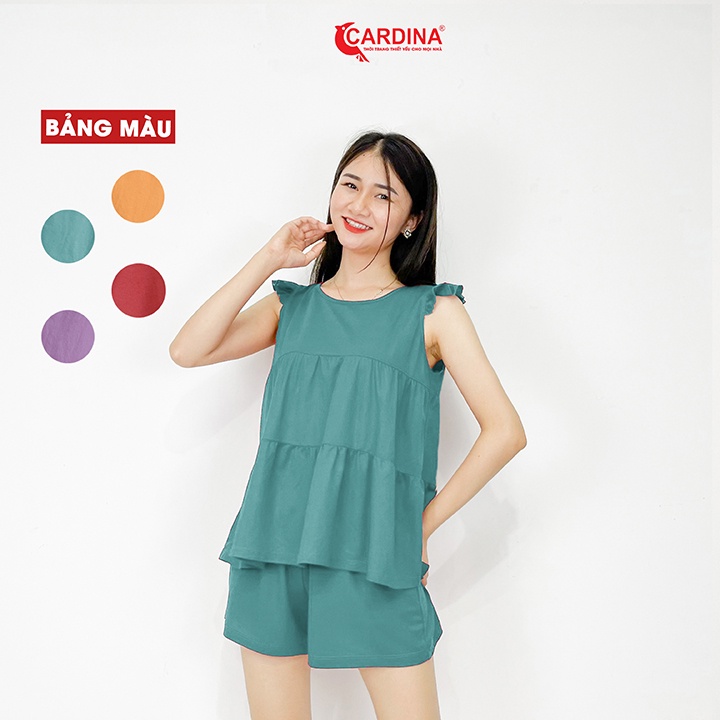 Đồ Bộ Nữ 𝐂𝐀𝐑𝐃𝐈𝐍𝐀 Chất Cotton Nhật Quần Đùi Áo Sát Nách Nhún Ba Tầng Tay Bèo Dáng Baby Doll 1CF24