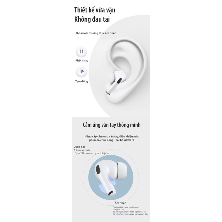 Tai nghe Bluetooth pro tws âm thanh chất lượng tốt, tai nghe bluetooth không dây cảm ứng tốt kích hợp tất cả các dòng