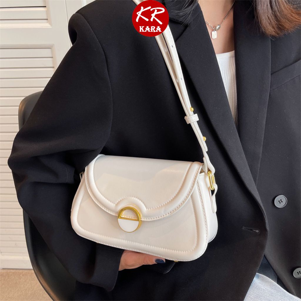 Túi xách nữ đeo chéo túi kẹp nách nữ da trơn khóa tròn đi chơi dự tiệc KARA 481- Size 23*13*6 cm, 3 màu