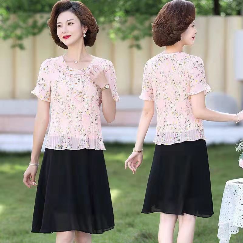 Váy bầu mùa hè mới 2021 của mẹ, hoa voan tây, liền thân nữ trung niên 40 tuổi | BigBuy360 - bigbuy360.vn