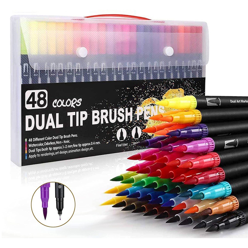 Colouring Pens 48 Colours Dual Brush Pens Felt Tip Pens Art Markers Drawing, Painting, Calligraphy, Colouring Books