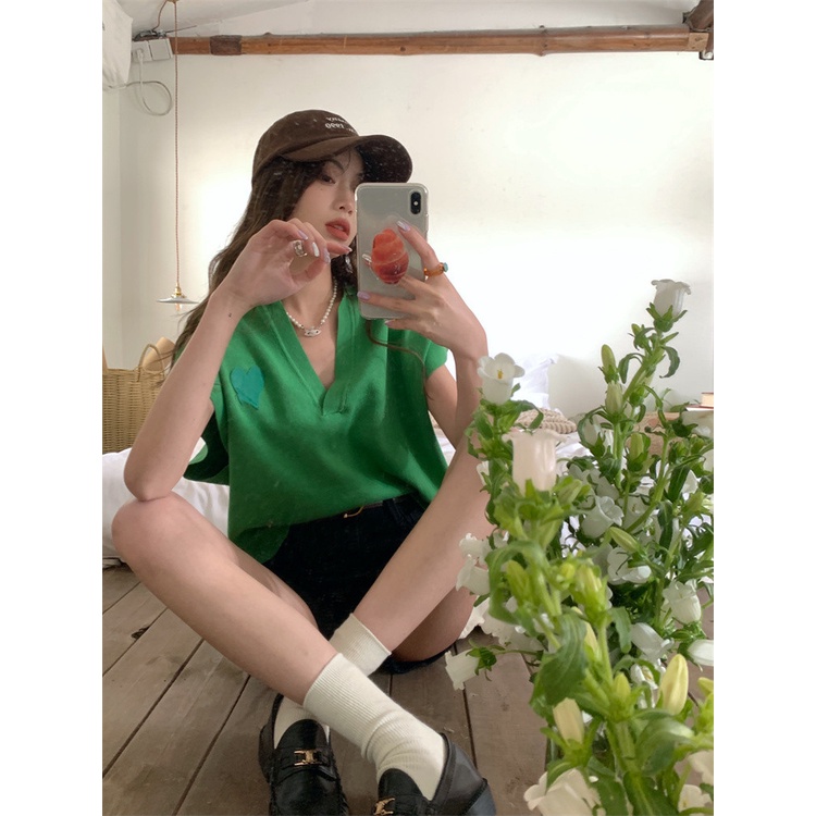 Áo dệt kim Xiaozhainv sát nách cổ chữ v thời trang cho nữ có 3 màu lựa chọn