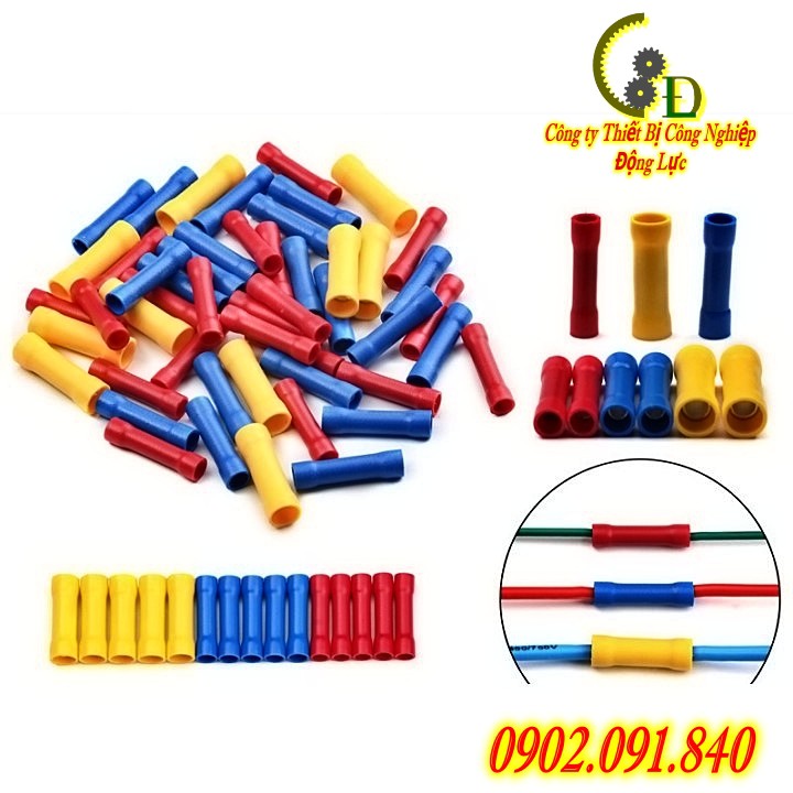 Đầu cos dây điện nối thẳng bọc nhựa BV 2, đầu cốt bấm dây 1.5mm 2.5mm, cosse  đồng