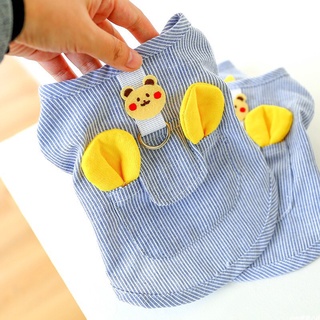 DP253- Áo sọc tai gấu có móc gắn dây dẫn cho chó mèo, quần áo thú cưng