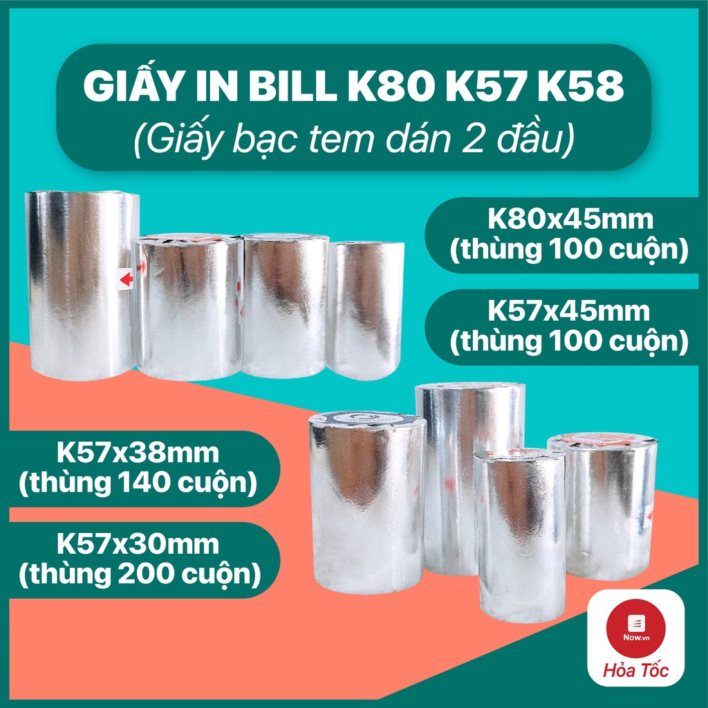 GIẤY IN BILL K80 K57, In Nhiêt, In Hóa Đơn Cửa Hàng, Siêu Thị, CAFE, Shop QuầnÁo, Taxi, Now/Grab/Baemin (Thùng)