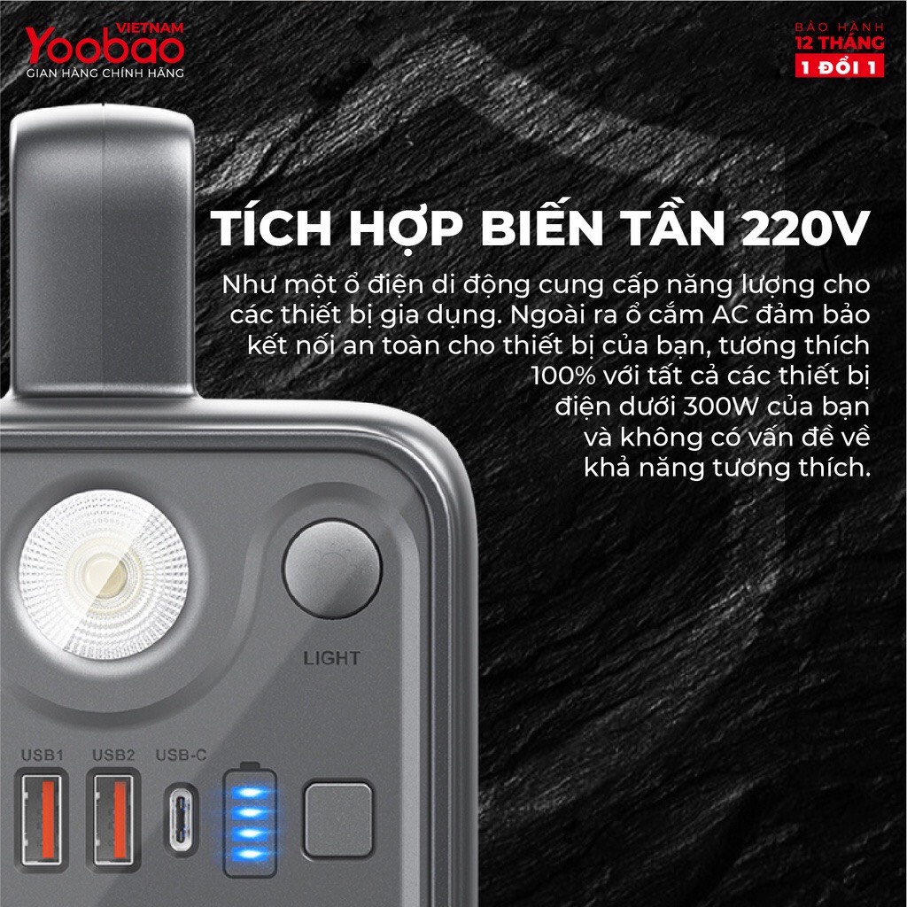 Trạm pin sạc dự phòng nhanh Yoobao EN300WLPD 72000mAh / 300WL / sạc nhanh PD 65W cổng điện 220V/300W tích hợp đèn pin