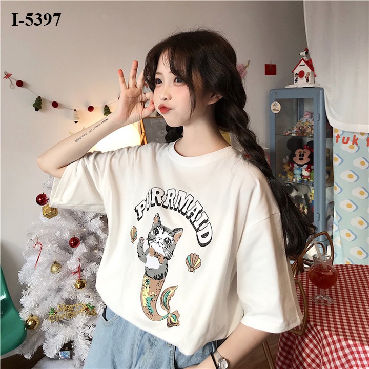 Áo Thun Unisex Nữ Hình Mèo Đuôi Cá PURRMAID