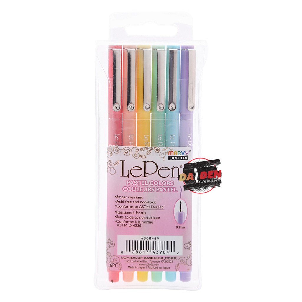 [DA ĐEN] Bộ 6 Bút Line Marvy Lepen Pastel