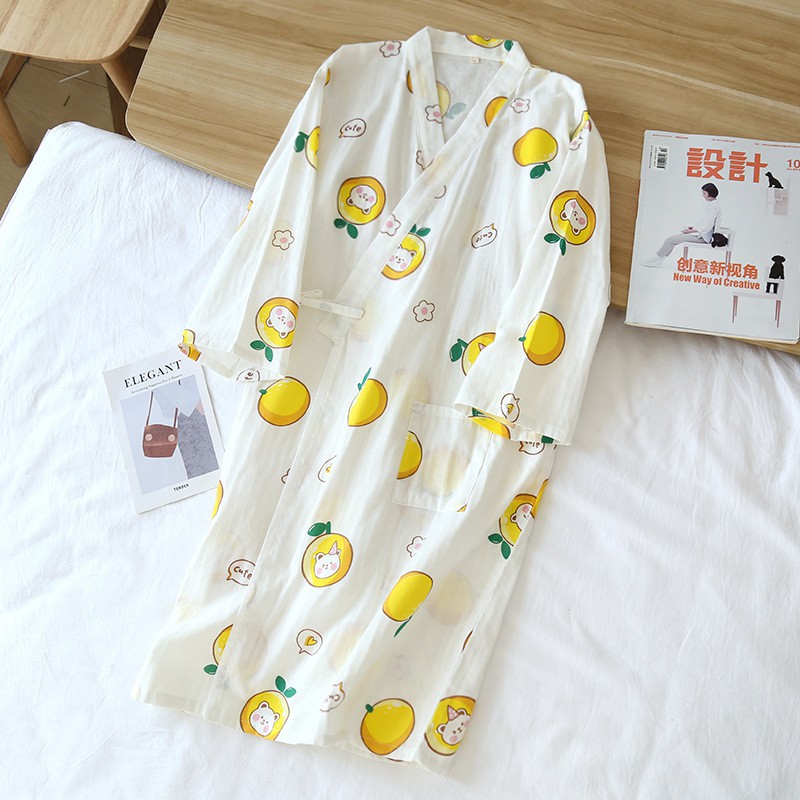 Kimono Nhật Vải Xô  Áo Choàng Ngủ Mặc Nhà Dễ Thương IVY215
