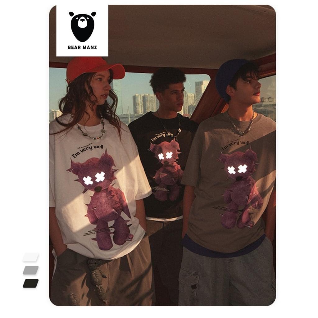 Áo thun Gấu tay ngắn in hình gấu 2 mắt phản quang - phong cách đường phố - áo cặp đôi mùa hè - BigSize Bear ManZ