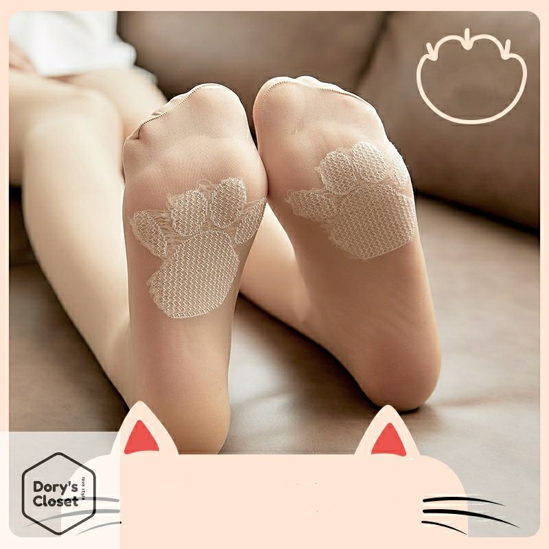 Quần tất thon chân Nhật Bản chống tia UV, đẹp da, quần tất thêu hình bàn chân mèo chống trượt Dory’s Closet