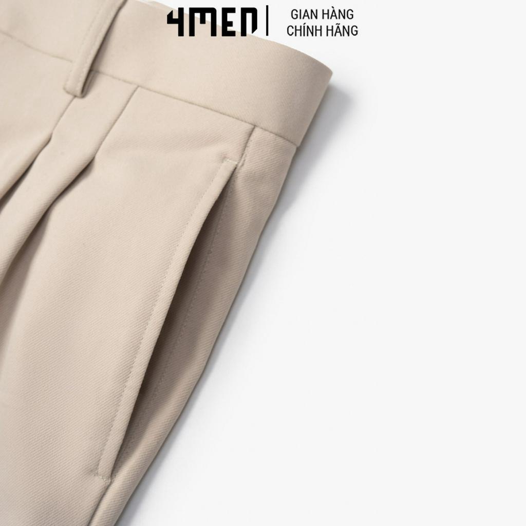Quần Tây Nam Xếp Li Thêu Form Slim-Cropped 4MEN QT055 tôn dáng, vải mềm mịn, co giãn thoải mái, hạn chế nhắn, trẻ trung