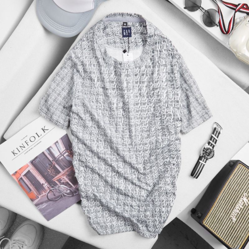 Áo thun nam cổ tròn cotton hoa văn thoáng