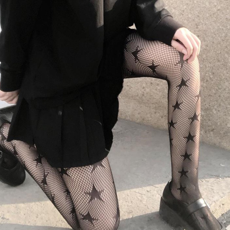 Quần Tất Lưới Họa Tiết Ngôi Sao Goth Phong Cách Harajuku