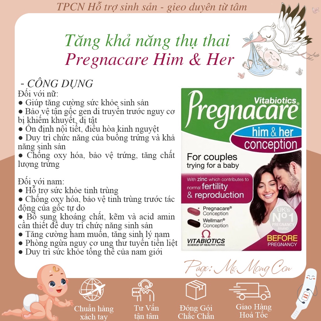 Viên uống tăng khả năng thụ thai Pregnacare Him & Her 60v - tăng khả năng thụ thai cho cả nam và nữ