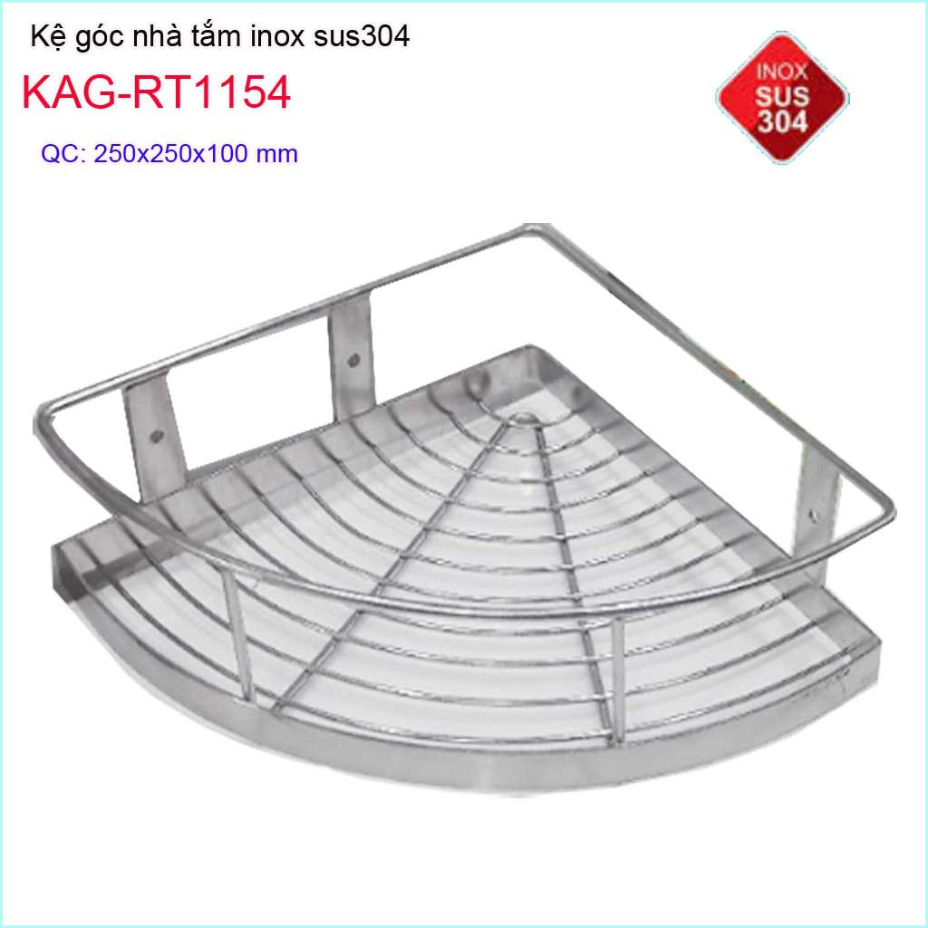 Kệ góc inox KAG-RT1154, Rổ xà phòng nhà tắm 25x25 cm SUS304 dày cao cấp đựng chai dầu gội đẹp-bền-gọn gàng