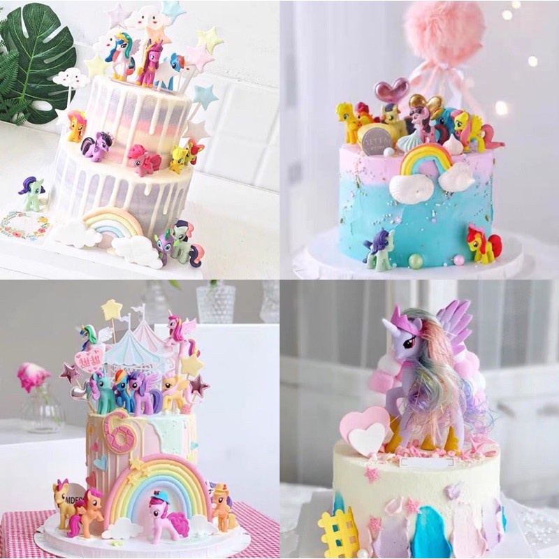 12Pcs Cake Topper Cake Decoration Toys Cartoon My Little Pony Cake Figurines Birthday Party Decoration Unicorn Doll Toy