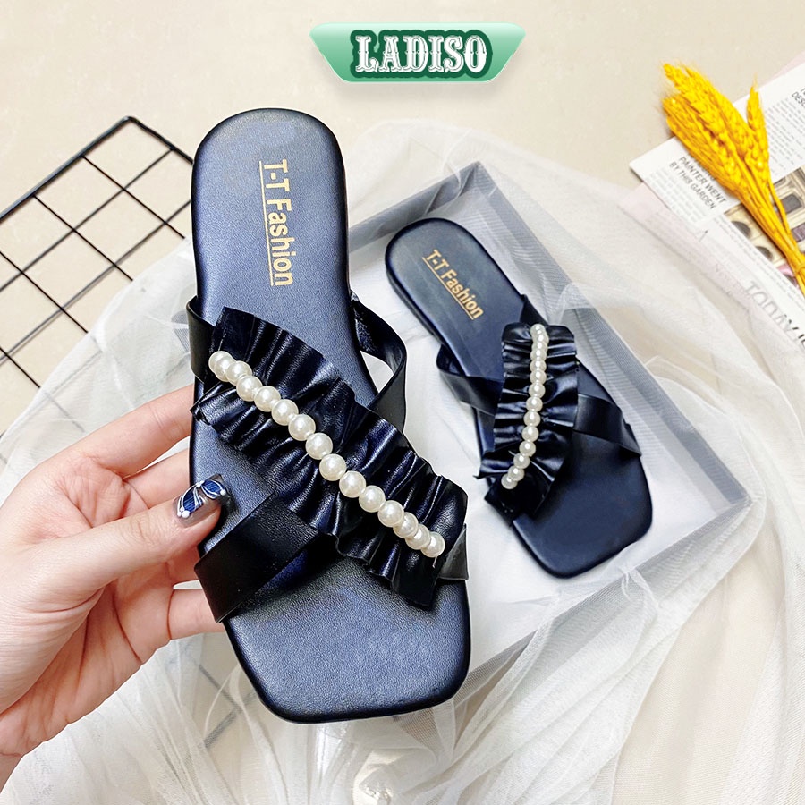 Dép lê nữ nhúm bèo đính ngọc dép kẹp xỏ ngón thời trang LADISO ulzzang tiểu thư phong cách hàn quốc đi biển  TT357