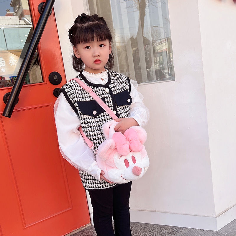 Túi Đeo Chéo Hình Chuột Mickey Minnie Nhồi Bông Dễ Thương Cho Bé Gái