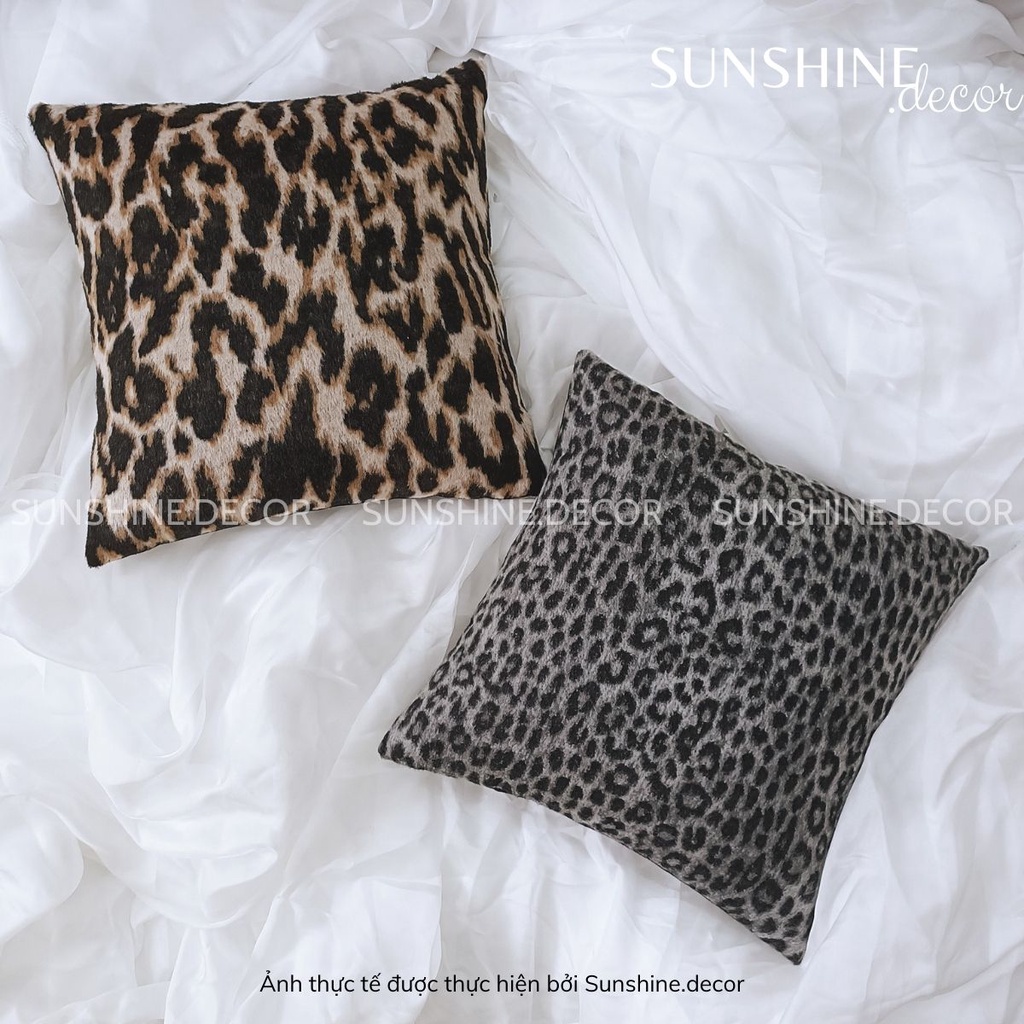 Vỏ gối sofa, bọc gối tựa lưng, áo gối ôm vải dạ lông da báo sang trọng-Sunshine.decor