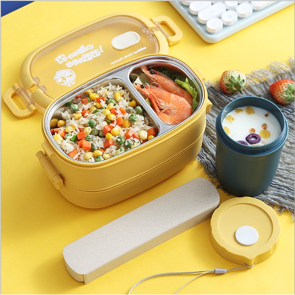Hộp đựng cơm inox 2 tầng TẶNG BỘ THÌA ĐŨA INOX, hộp cơm giữ nhiệt , hộp cơm văn phòng siêu cute | BigBuy360 - bigbuy360.vn