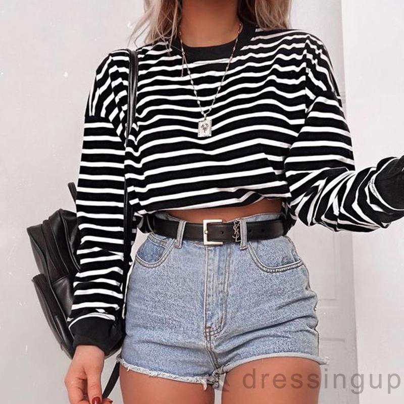 Áo croptop tay dài màu trơn thời trang cho nữ