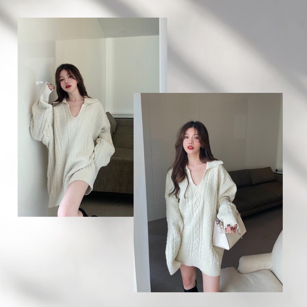 Áo len dáng rộng màu be