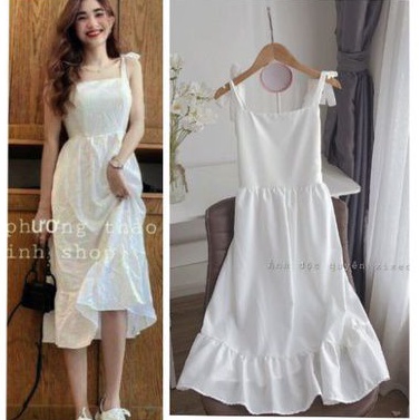 Đầm 2 dây cột nơ chất  vải đũi  mịn  đẹp mê ly  và sang trọng