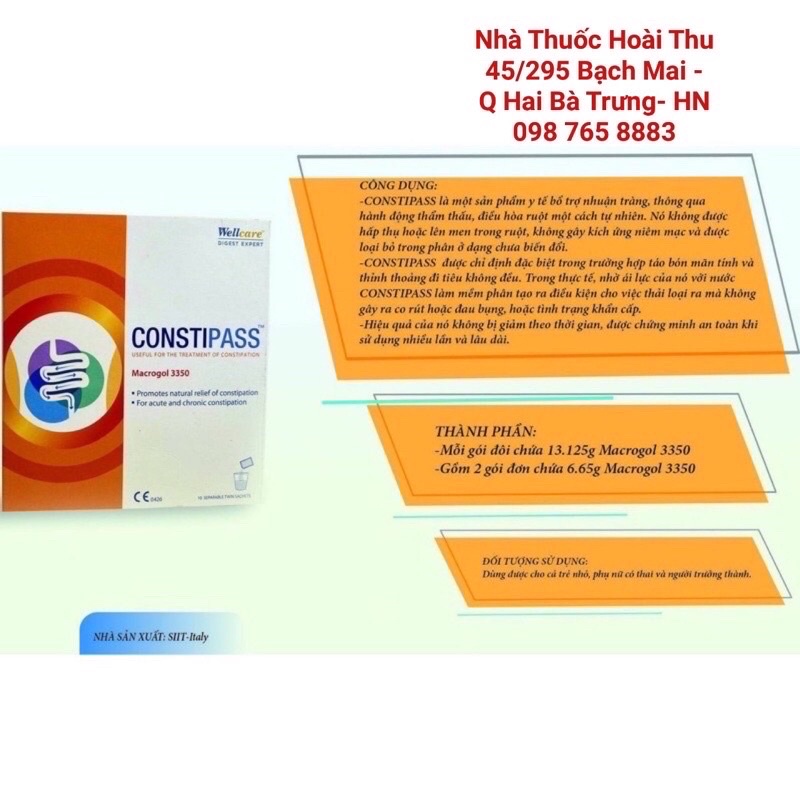 Combo 2 hộp CONSTIPASS macrogol - Nhuận tràng ( Hộp 20 gói )