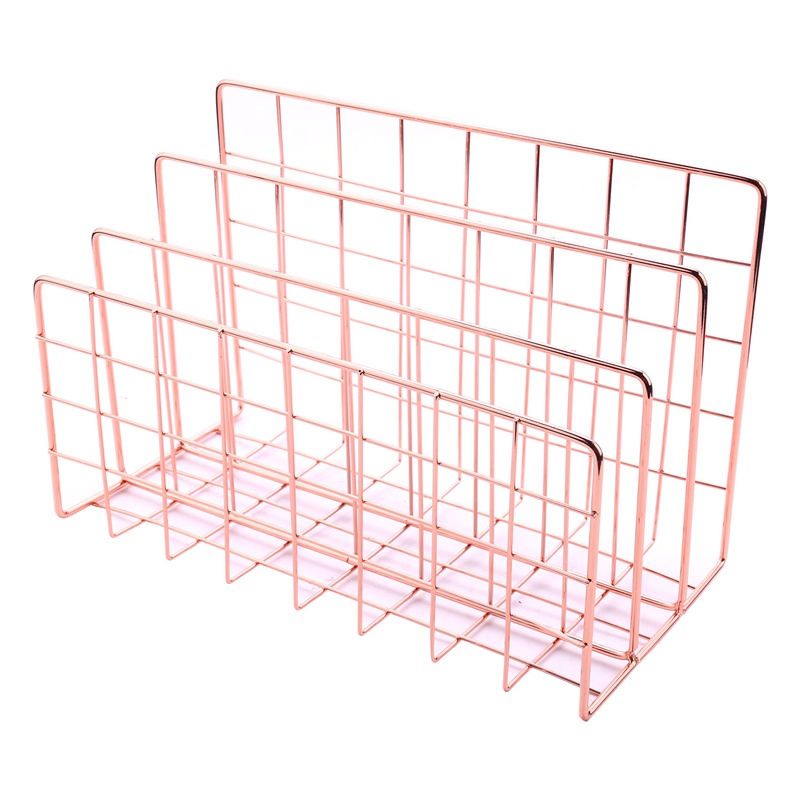 Túi Đựng Thư Để Bàn 3 Ngăn Bằng Kim Loại Màu Vàng Hồng