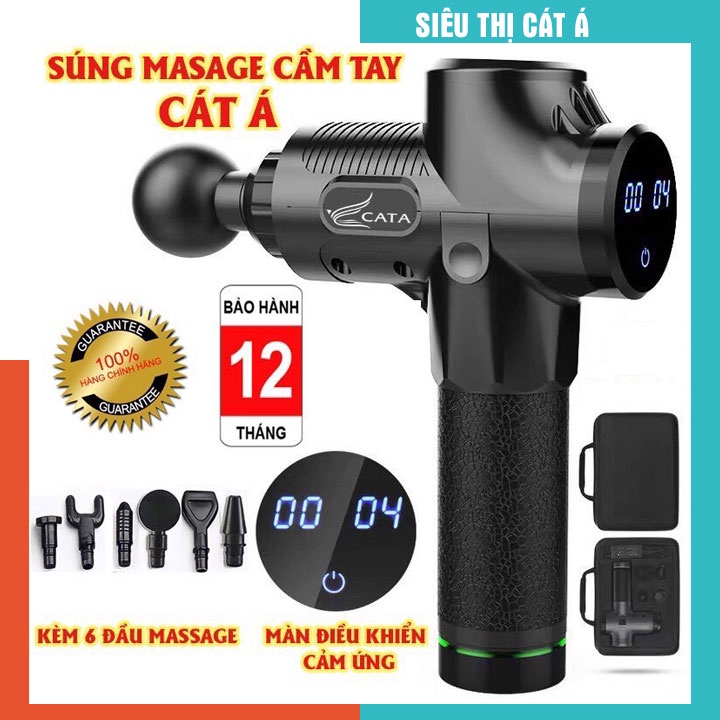 Súng massage cầm tay cao cấp EM003 CÁT Á 20 mức độ rung, 6 Đầu Massage,Màn LCD, điều khiển Cảm Ứng 1 chạm