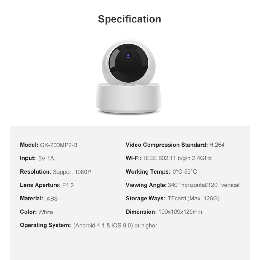 Camera an ninh Sonoff Gk-200Mp2-B 1080p Hd Wifi Ip360 Ir chất lượng cao | BigBuy360 - bigbuy360.vn