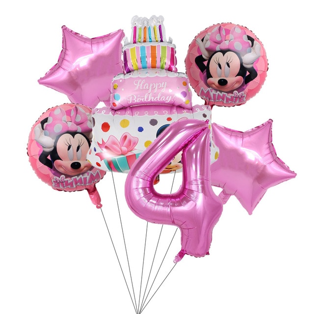 Set Bong Bóng Tráng Nhôm Hình Chuột Mickey / Minnie Hoạt Hình Đáng Yêu Trang Trí Cho Bé