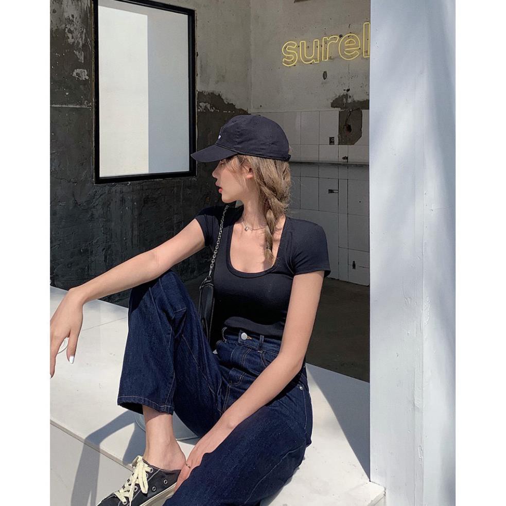 Áo thun croptop cổ vuông ôm - tay ngắn đủ màu năng động vải tốt - xu hướng 2021 | BigBuy360 - bigbuy360.vn