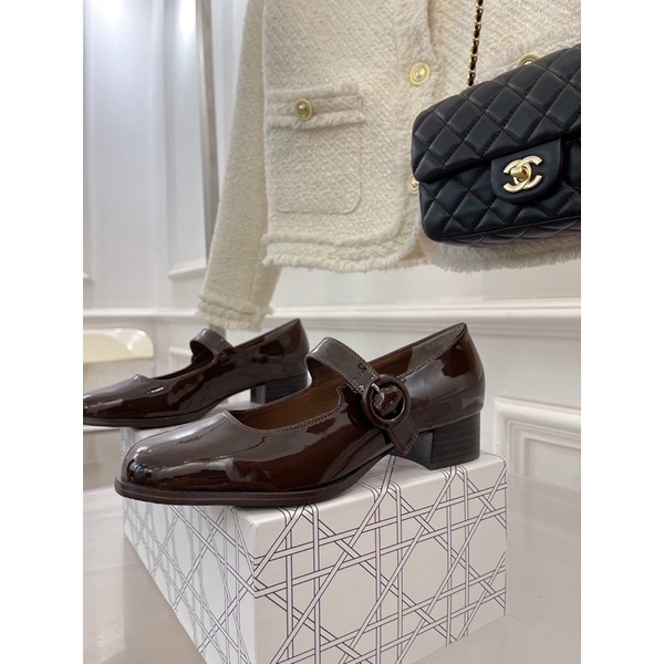 Giày búp bê cao cấp da thật thương hiệu Carel gót cao 3.5cm có 2 màu màu trơn đơn giản