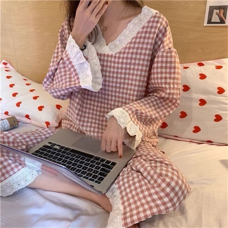 Đồ bộ ngủ mặt nhà hoạ tiết Caro cực xinh POXI Sleepwear | BigBuy360 - bigbuy360.vn