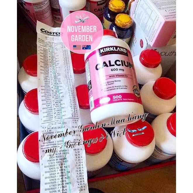 Viên uống bổ sung canxi chắc khoẻ xương khớp Kirkland Calcium 600mg Vitamin D3 500 viên - Canxi Kirkland Mỹ Date Mới