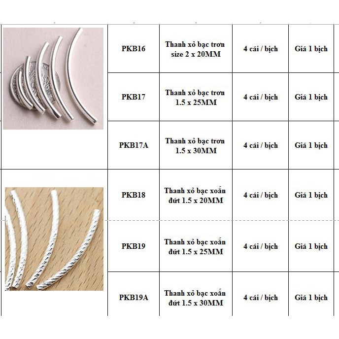 Thanh xỏ bạc 925 ( PKB16, PKB17,PKB17A, PKB18, PKB19, PKB19A )