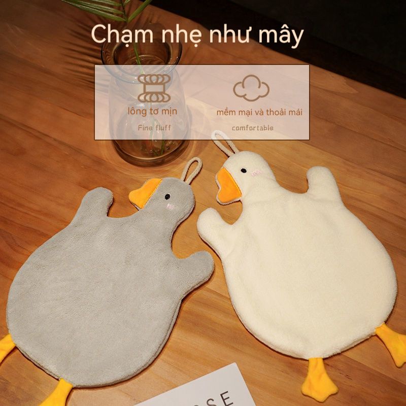 Khăn tay dễ thương treo hoạt hình ngỗng trắng khăn tay trẻ em khăn tắm khăn tay nhà bếp khăn tắm san hô nhung thấm nước
