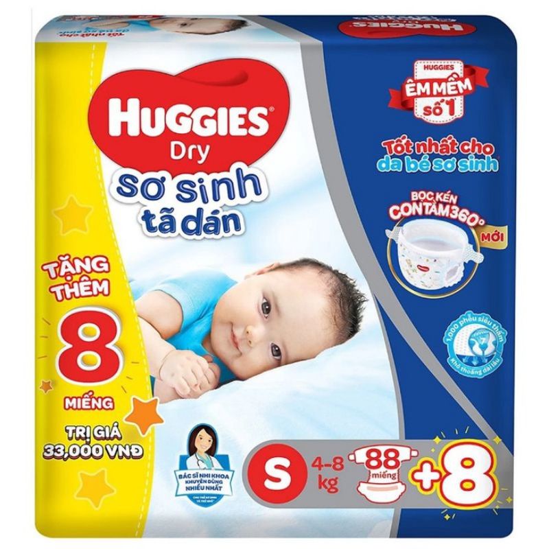 Tã dán sơ sinh huggies NB58+2/S56/NB74 mẫu mới