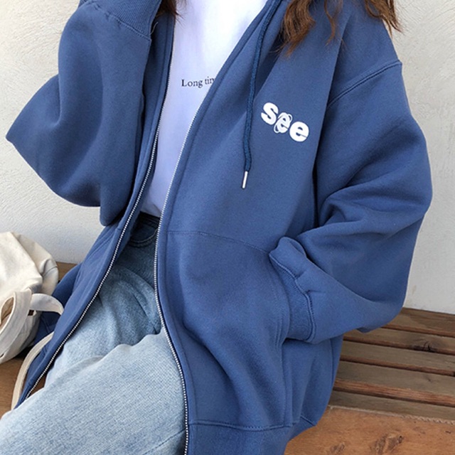 Áo khoác hoodie See oversize nỉ bông có nón chất dày dặn phong cách ulzzang